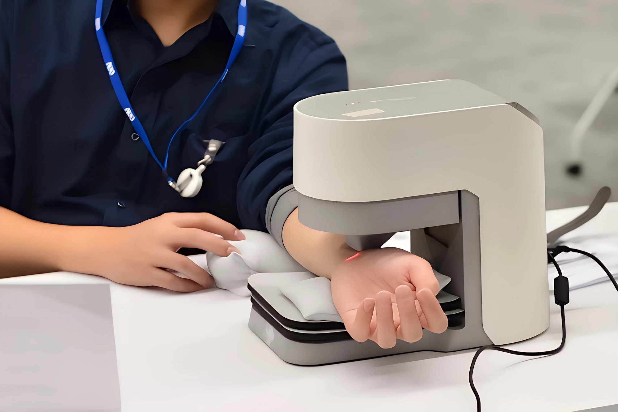 友達耘康中醫數位化檢測解決方案之脈象檢測系統採用高靈敏多點式壓力感測器，可真實還原「寸、關、尺」三部脈象量測結果